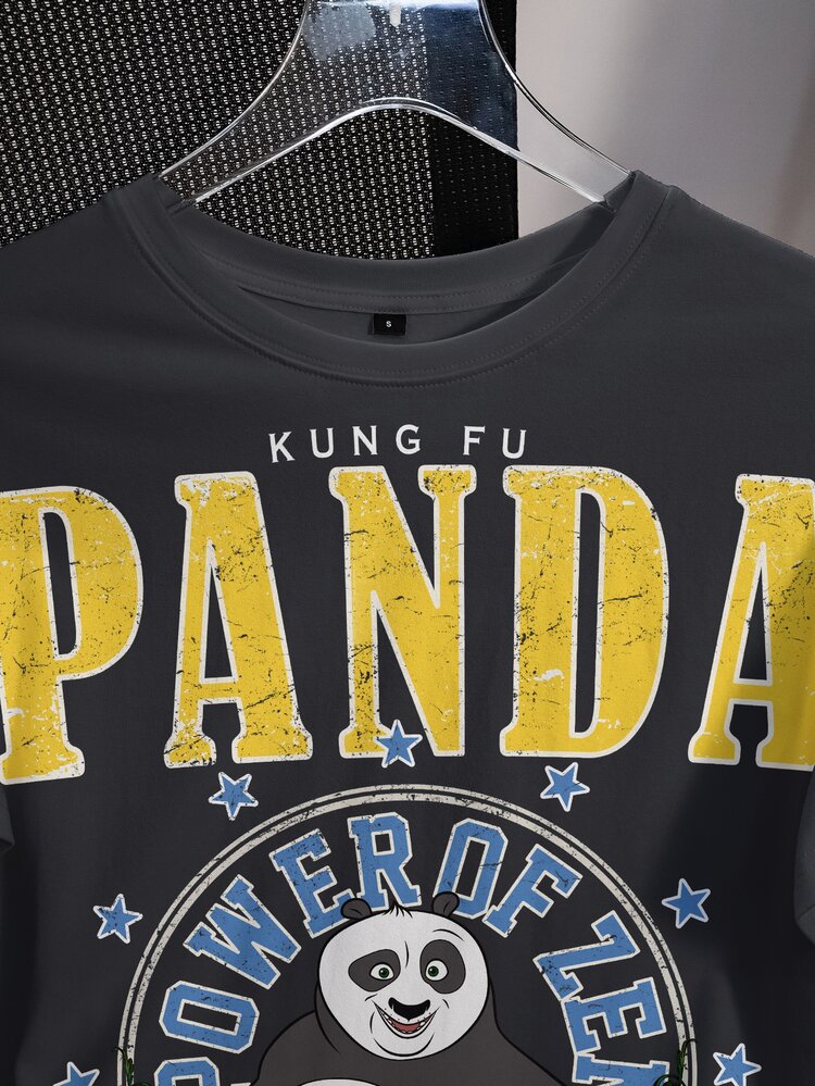 SHEIN Kung Fu Panda Women's Casual Everyday Commute Fashion Street Cartoon Letter Graphic Loose Fit T-Shirt, Summer - Grey - View 3