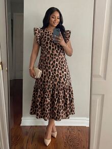 SHEIN Lady CURVE Plus Size Dresses Vacation Formal Beige Summer Cute Casual Fairy - Brown - View 4