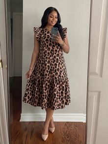 SHEIN Lady CURVE Plus Size Dresses Vacation Formal Beige Summer Cute Casual Fairy - Brown - View 1
