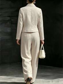 Linhara CURVE Plus Size Women's Woven Business Casual Elegant Autumn Suit Set - Apricot - View 2