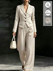 Linhara CURVE Plus Size Women's Woven Business Casual Elegant Autumn Suit Set - Apricot - View 1