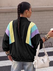 Muchica Colorblock Drop Shoulder Zip Up Jacket In Fall/Winter - Multicolor - View 2
