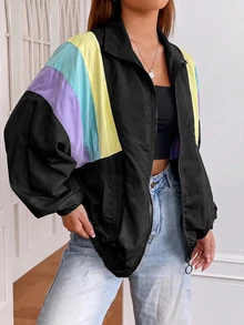 Muchica Colorblock Drop Shoulder Zip Up Jacket In Fall/Winter - Multicolor - View 4