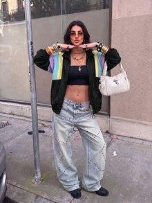 Muchica Colorblock Drop Shoulder Zip Up Jacket In Fall/Winter - Multicolor - View 9
