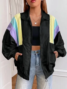 Muchica Colorblock Drop Shoulder Zip Up Jacket In Fall/Winter - Multicolor - View 3