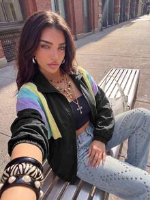 Muchica Colorblock Drop Shoulder Zip Up Jacket In Fall/Winter - Multicolor - View 7