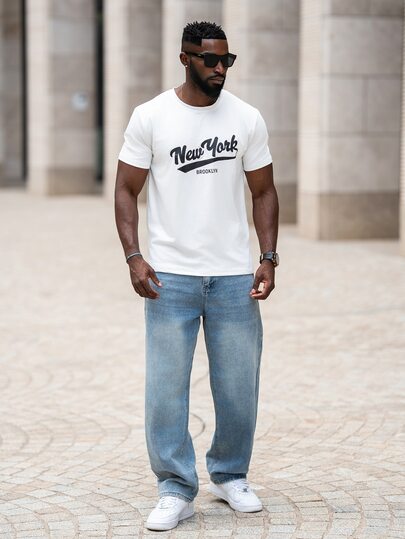thenoahjr thenoahjr 男士圆领短袖时尚字母印花休闲日常 T 恤