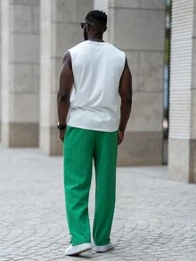 thenoahjr thenoahjr Men's Casual Minimalist Letter Print Split Hem Drawstring Waist Sweatpants - Green - View 3