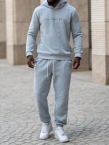 thenoahjr thenoahjr 男士宽松字母印花连帽衫和运动裤套装，秋季服装 - 灰色 - 查看 5