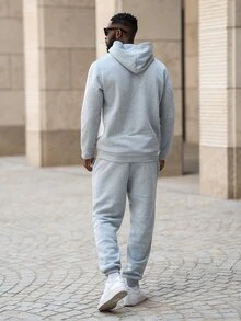 thenoahjr thenoahjr 男士宽松字母印花连帽衫和运动裤套装，秋季服装 - 灰色 - 查看 2