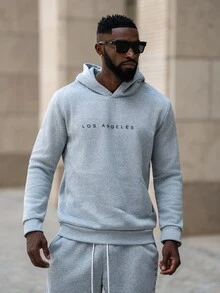 thenoahjr thenoahjr 男士宽松字母印花连帽衫和运动裤套装，秋季服装 - 灰色 - 查看 3