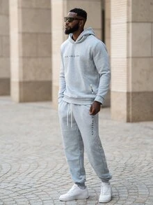 thenoahjr thenoahjr 男士宽松字母印花连帽衫和运动裤套装，秋季服装 - 灰色 - 查看 7