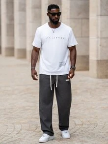 thenoahjr thenoahjr 男士T恤，合身設計，圓領短袖標語T恤，休閒風格 - 白色 - 查看 1