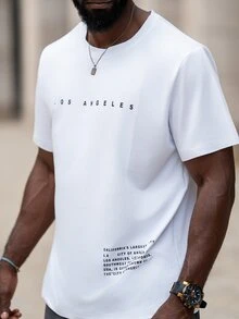 thenoahjr thenoahjr 男士T恤，合身設計，圓領短袖標語T恤，休閒風格 - 白色 - 查看 5