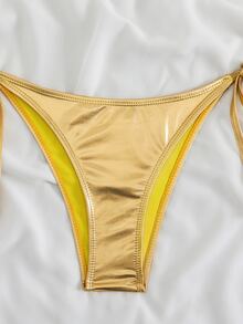 Swim Vcay 女士假日金色細肩比基尼褲,適用於夏季、海灘、游泳池 - 金色 - 查看 4