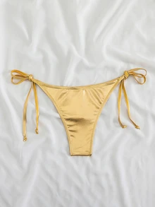 Swim Vcay 女士假日金色細肩比基尼褲,適用於夏季、海灘、游泳池 - 金色 - 查看 3