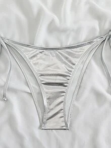 Swim Basics Women's Metal Texture Lace-Up Bikini Bottom For Vacation For Summer - Silver - View 6