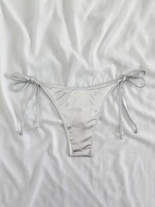 Swim Basics Women's Metal Texture Lace-Up Bikini Bottom For Vacation For Summer - Silver - View 3