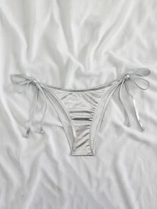 Swim Basics Women's Metal Texture Lace-Up Bikini Bottom For Vacation For Summer - Silver - View 5