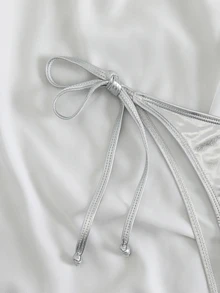 Swim Basics Women's Metal Texture Lace-Up Bikini Bottom For Vacation For Summer - Silver - View 4