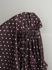 Solflare Brown Plus Size Women's Polka Dot Pattern Front Tie Top - Brown - View 10