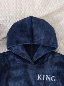 SHEIN 柔軟舒適可正反穿著羊羔絨連帽泳裝罩衫，適合搭配沙灘褲、毛巾，適用於春夏出遊、情人節、約會、旅行、度假、家庭聚會、開學季、生日派對 - 藏蓝色 - 查看 5