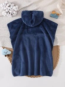 SHEIN 柔軟舒適可正反穿著羊羔絨連帽泳裝罩衫，適合搭配沙灘褲、毛巾，適用於春夏出遊、情人節、約會、旅行、度假、家庭聚會、開學季、生日派對 - 藏蓝色 - 查看 2