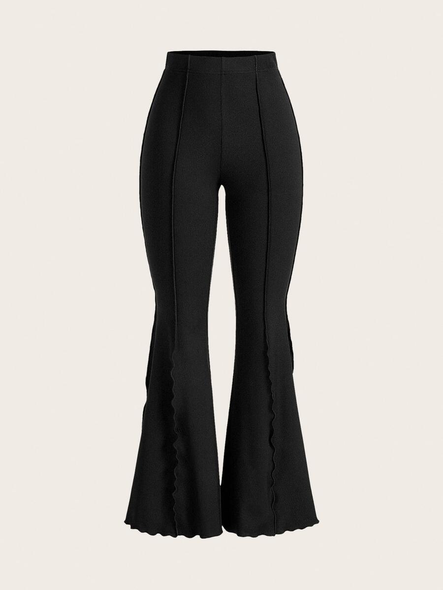 SHEIN MOD 女士黑色荷葉邊鬆緊腰喇叭褲，秋季夜店派對性感優雅新年款