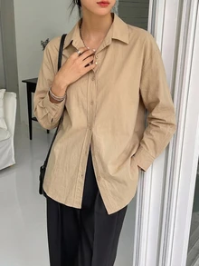 DAZY Drop Shoulder Button Up Oversized Shirt,Fall Clothes Long Sleeve Top - Khaki - View 6