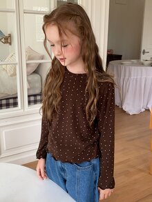 DAZY Girls (Big) Round Neck Pullover Casual Heart Print Long Sleeve Inner Layer Autumn/Winter T-Shirt - Brown - View 1