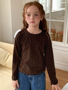 DAZY Girls (Big) Round Neck Pullover Casual Heart Print Long Sleeve Inner Layer Autumn/Winter T-Shirt - Brown - View 3