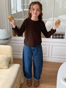 DAZY Girls (Big) Round Neck Pullover Casual Heart Print Long Sleeve Inner Layer Autumn/Winter T-Shirt - Brown - View 7