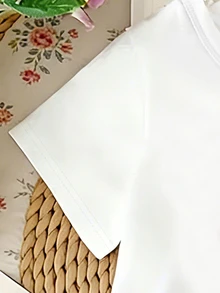 (1 Pc) Girls' Fresh Fashion Casual Colorful Bow Pattern Basic Short T-Shirt, Comfortable Summer Daily Wear - White - View 5