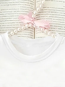 (1 Pc) Girls' Fresh Fashion Casual Colorful Bow Pattern Basic Short T-Shirt, Comfortable Summer Daily Wear - White - View 6