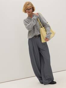 MUSEYN Grey Knit Ribbed Hem Long Sleeve Button Sweater Everyday Casual Fall New Season Capsule Wardrobe - Khaki - View 2