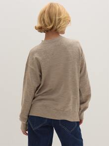MUSEYN Grey Knit Ribbed Crew Neck Oversized Sweater Cosy Textured Everyday Casual Fall New Season Capsule Wardrobe - Light Grey - View 4