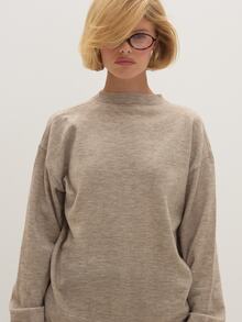 MUSEYN Grey Knit Ribbed Crew Neck Oversized Sweater Cosy Textured Everyday Casual Fall New Season Capsule Wardrobe - Light Grey - View 5