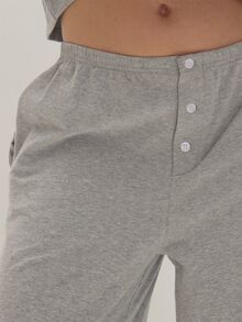 MUSEYN Grey Jersey Straight Leg Elastic Waist Button Pants Casual Comfortable Effortless Everyday Office Fall - Grey - View 3