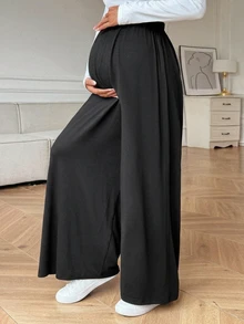 Dazy Maternity Solid Color Loose Elastic Waist Long Pants Casual Vacation Daily Spring Autumn Maternity Pants - Black - View 3