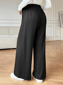 Dazy Maternity Solid Color Loose Elastic Waist Long Pants Casual Vacation Daily Spring Autumn Maternity Pants - Black - View 2