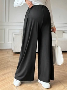 Dazy Maternity Solid Color Loose Elastic Waist Long Pants Casual Vacation Daily Spring Autumn Maternity Pants - Black - View 5