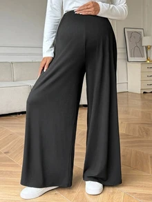 Dazy Maternity Solid Color Loose Elastic Waist Long Pants Casual Vacation Daily Spring Autumn Maternity Pants - Black - View 4