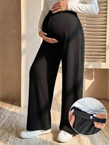 Dazy Maternity Solid Color Loose Elastic Waist Long Pants Casual Vacation Daily Spring Autumn Maternity Pants - Black - View 1