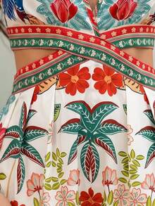 SHEIN SXY 女款棕櫚樹印花無袖連身褲，適合海灘度假 - 彩色 - 查看 6