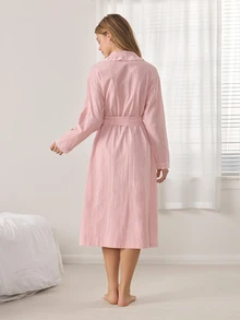 Ocili Women's Solid Color Waist Tie Casual Daily Homewear Robe - Pink - View 3