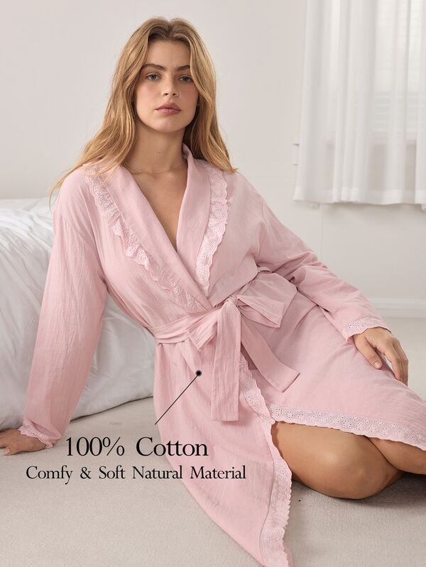 Ocili Women's Solid Color Waist Tie Casual Daily Homewear Robe