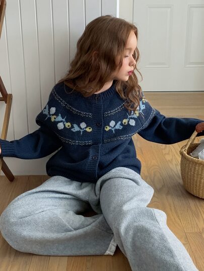 DAZY Áo cardigan phối màu phong cách thường ngày đa năng cho bé gái tuổi teen