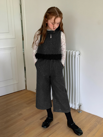 Dazy Kids Girls' Grey Wool Vest Outerwear Sleeveless Layering + Straight Leg Casual Long Pants 2 Pieces Set