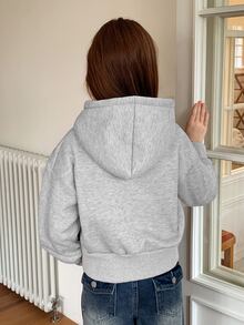 DAZY Loose Casual Hooded Autumn Tween Girls Light Gray Hooded Sweatshirt - Light Grey - View 6