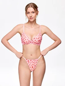 Bonmuse 1 Set Pink Heart Pattern Comfortable Lift-Up Adjustable Strap Sexy Thong Panty - Pink - View 3